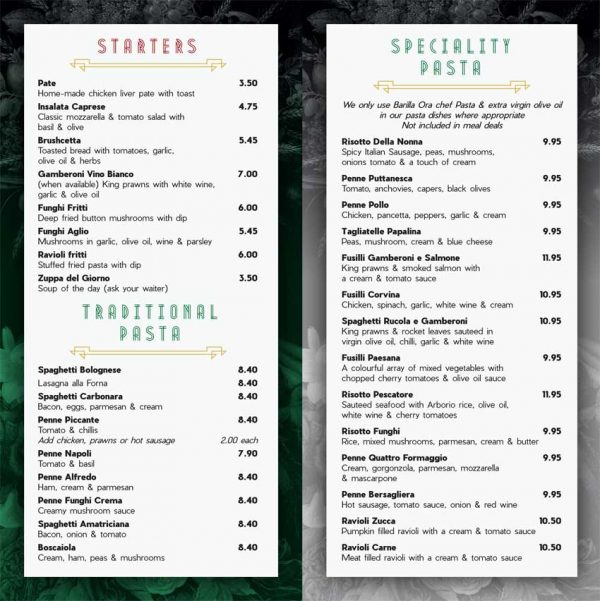 Takeaway Menu Cafe Corvina